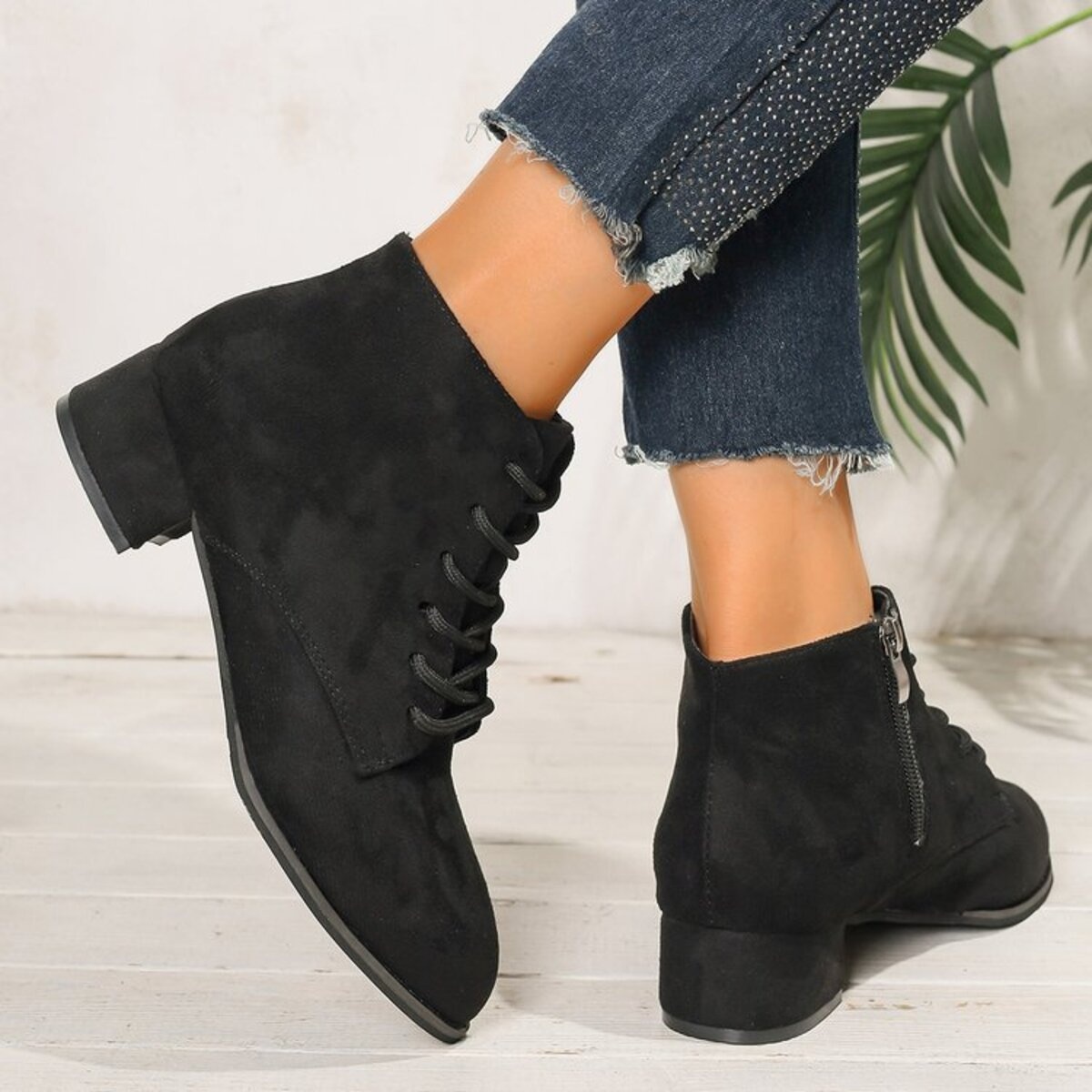 Lace-Up Block Heel Boots