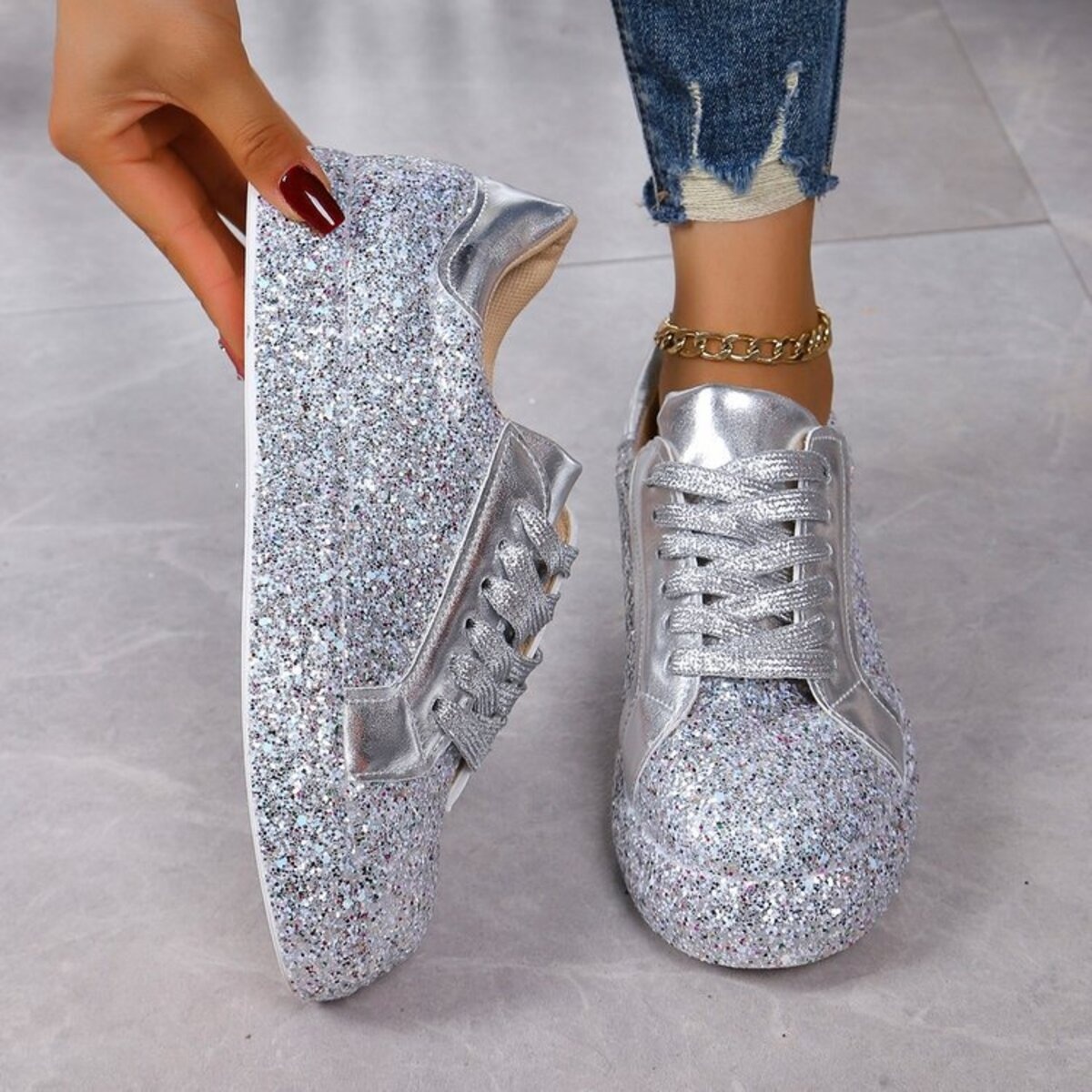 Sparkling Lace Up Sneakers