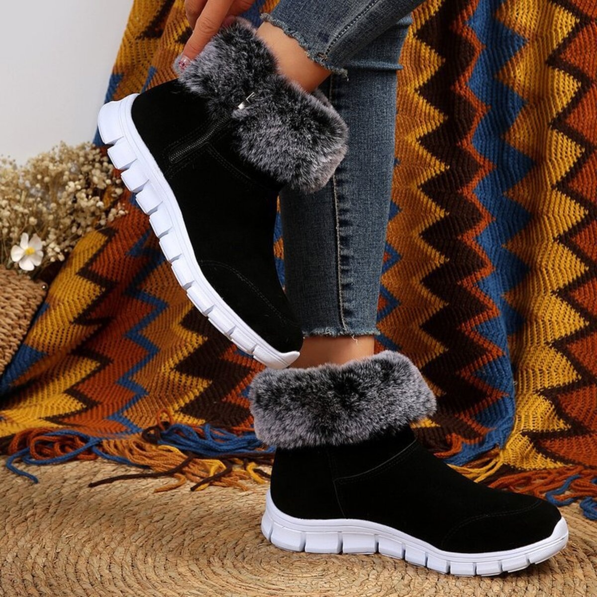Side Zip Faux Fur Boots