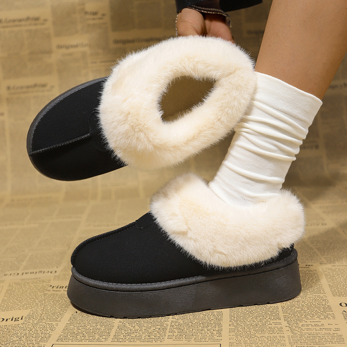 Fuzzy Trim Platform Boots