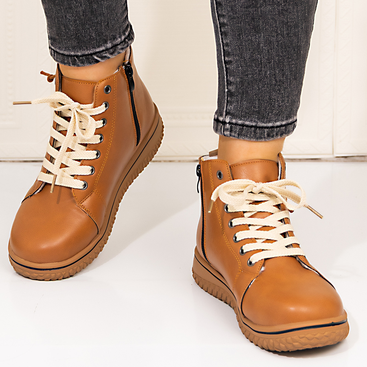 Lace-Up Ankle Boots with Zipper Detail
