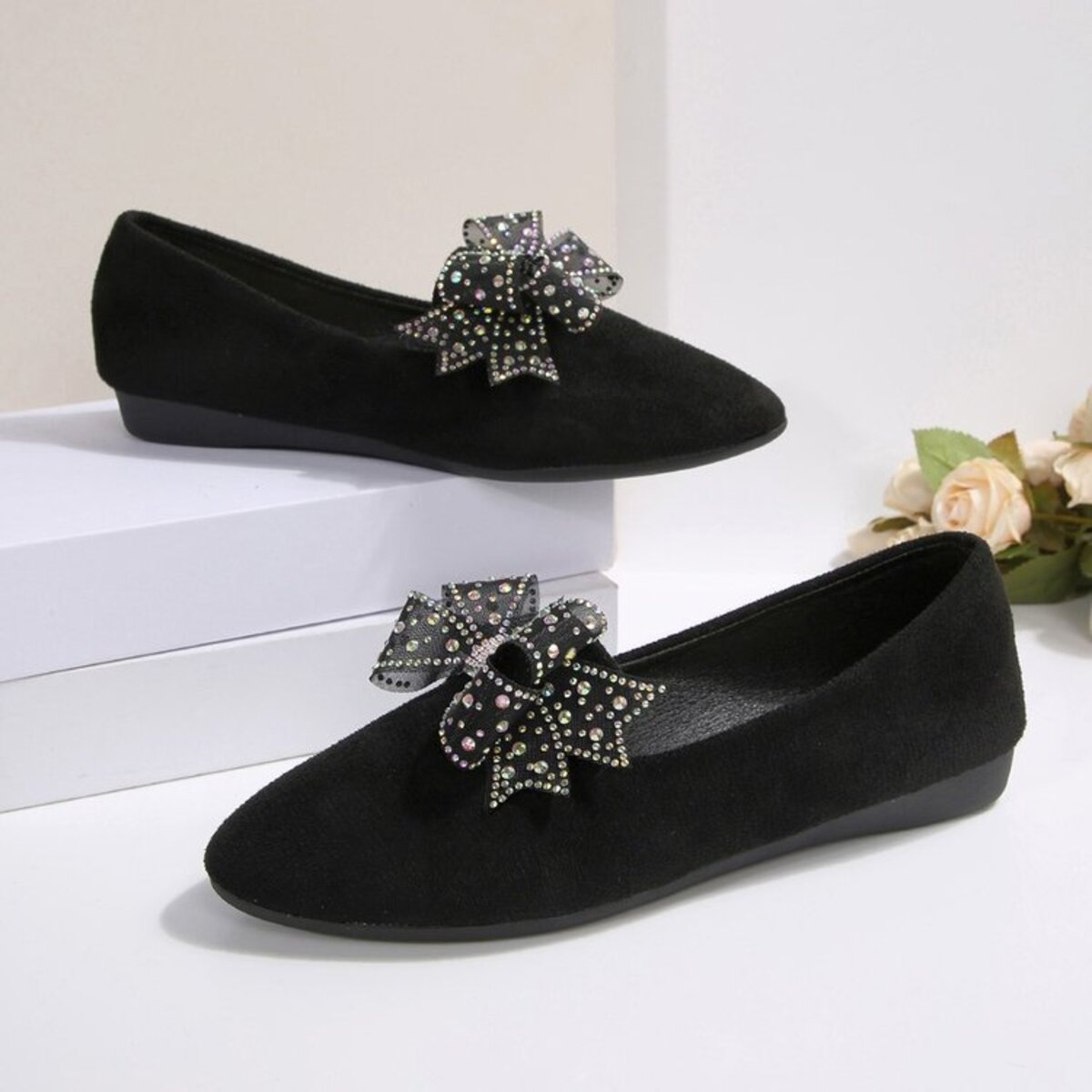 Rhinestone Point Toe Flats Slip-Ons