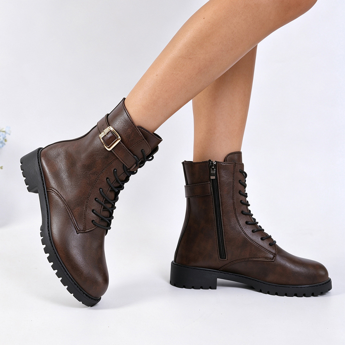 Round Toe Lace Up Boots