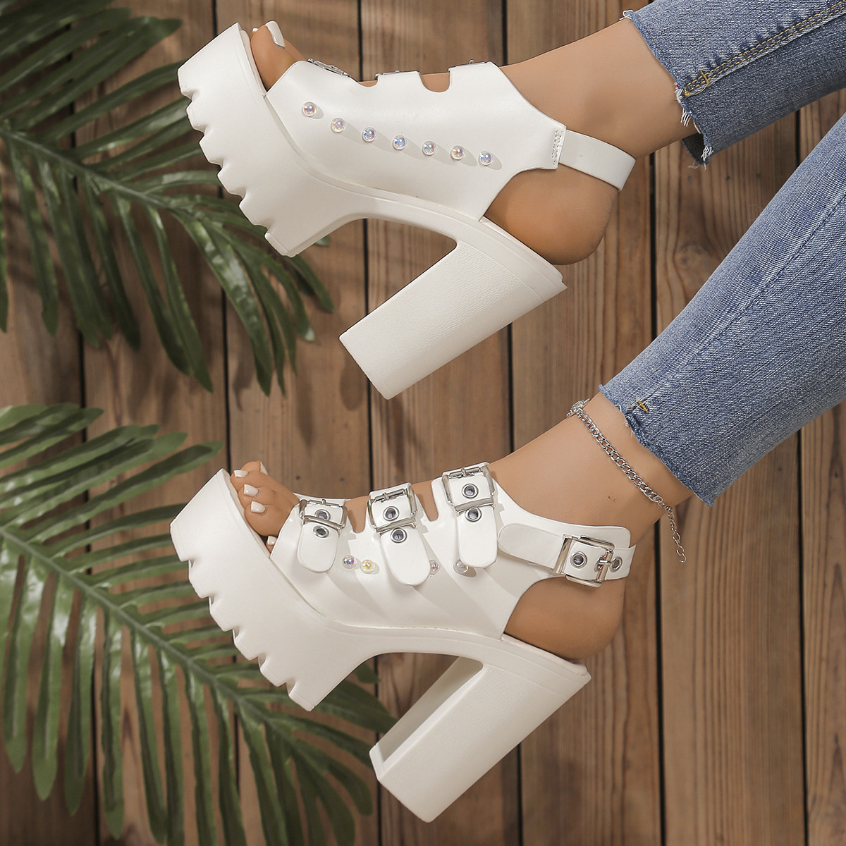 Buckle Platform Block Heels Sandals