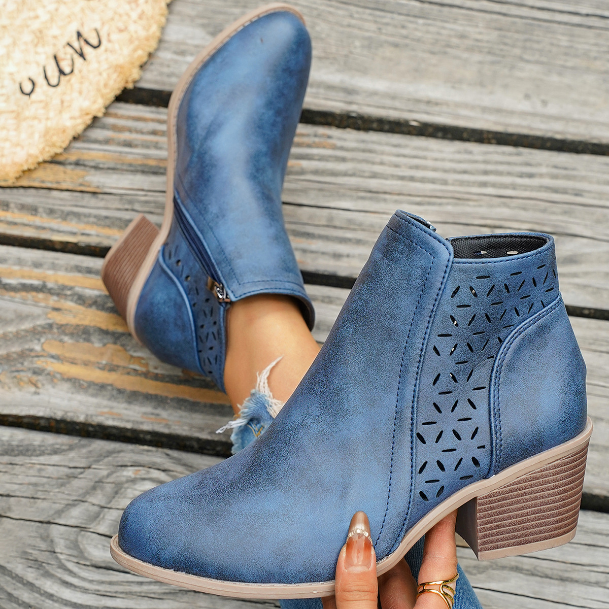 Round Toe Block Heels Boots
