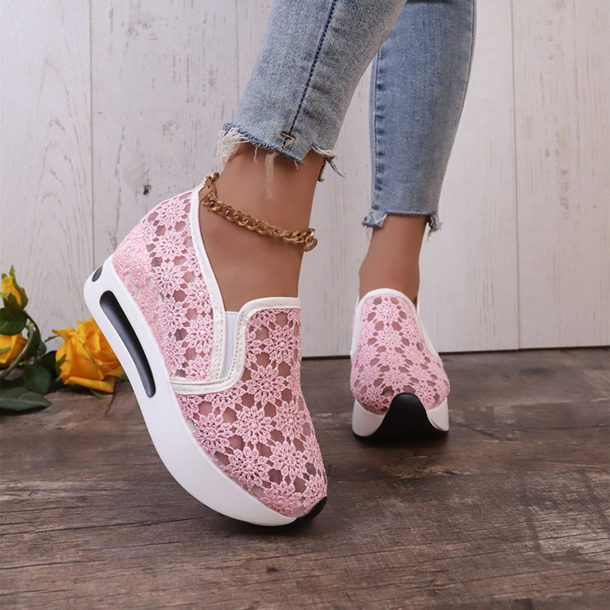Floral Lace Breathable Slip-Ons
