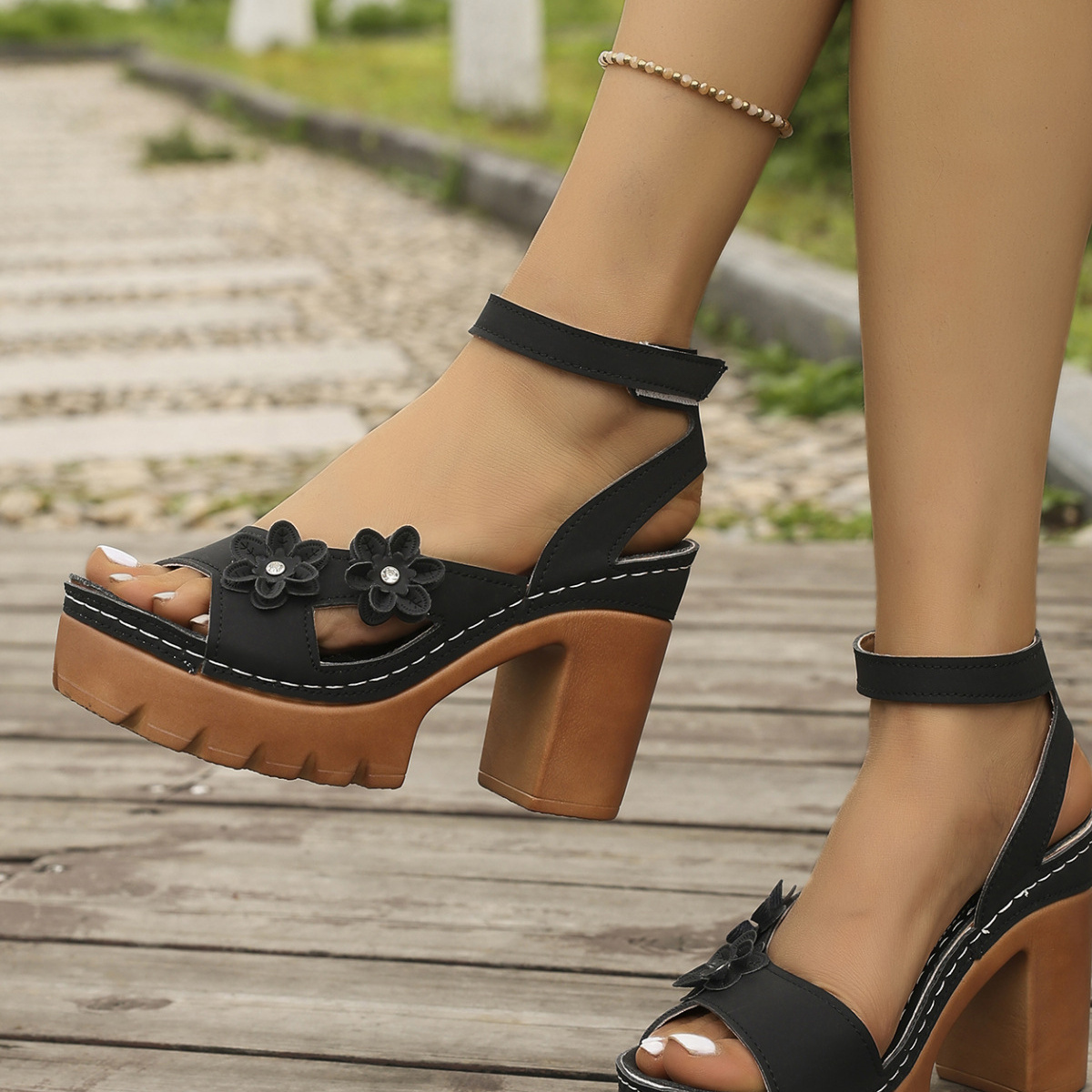 Open Toe Block Heels Sandals
