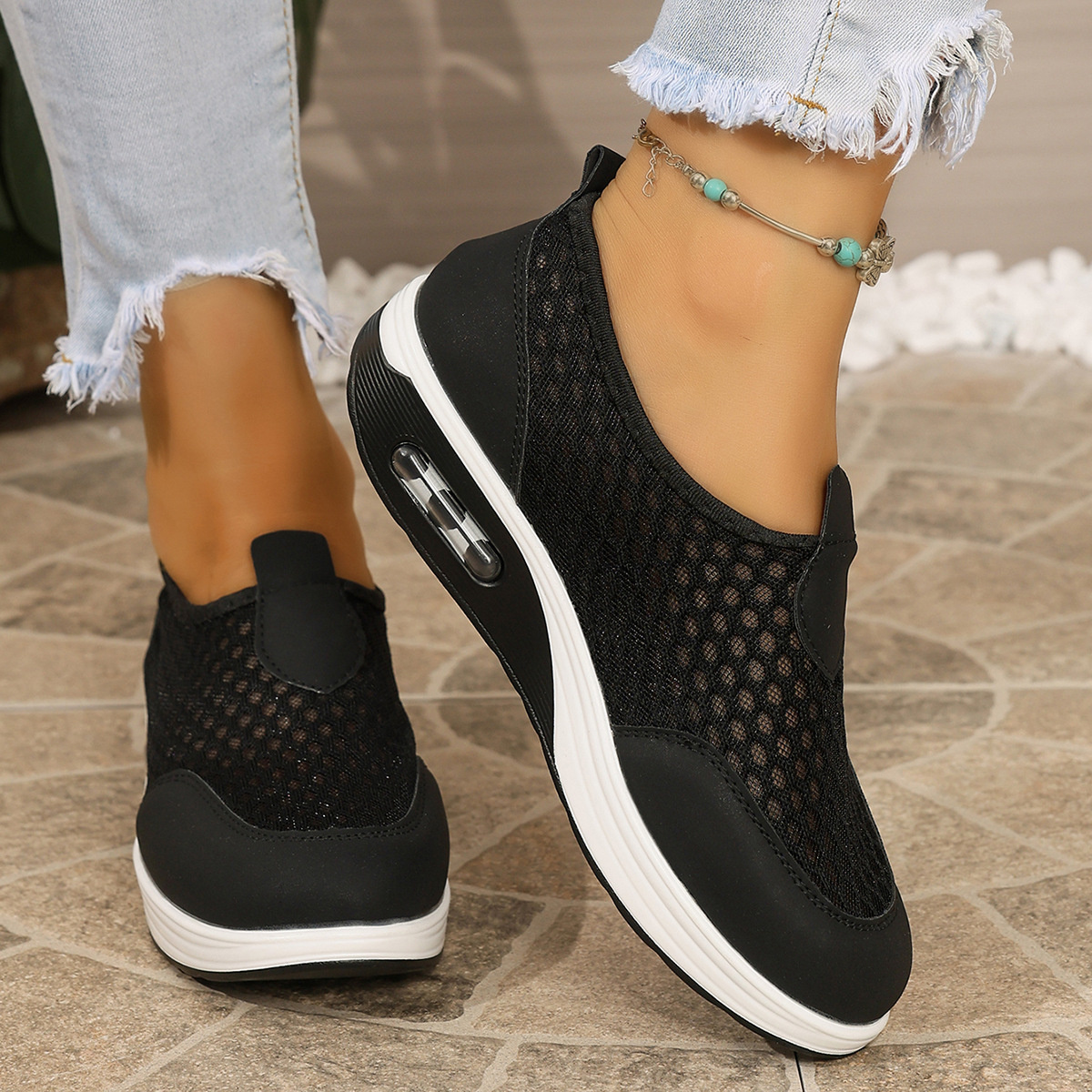 Breathable Mesh Wedge Slip-Ons