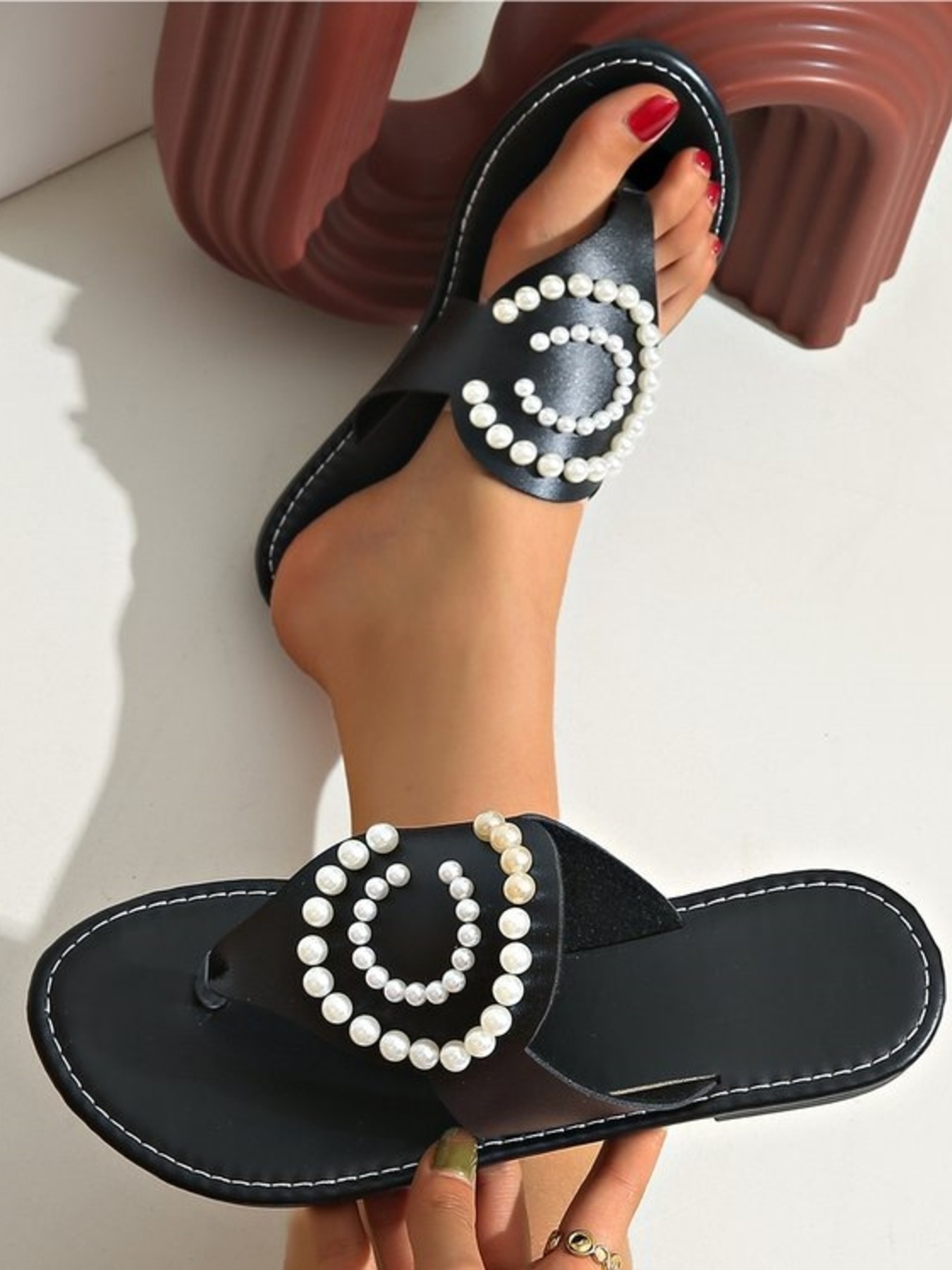 Pearl Embellished Flat Sandals