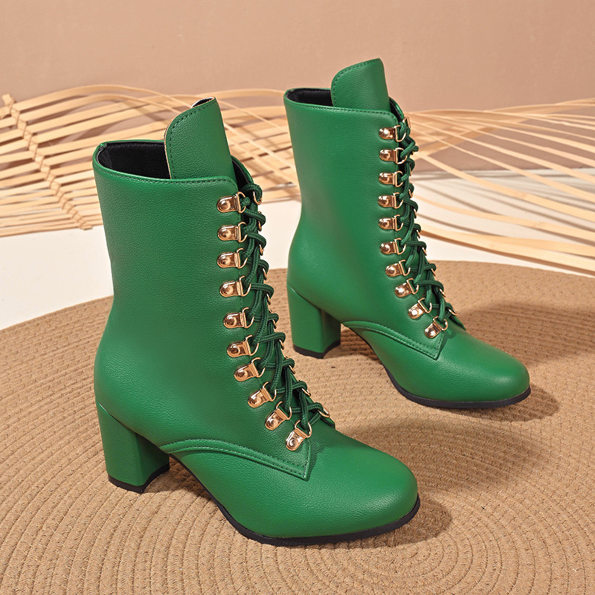 Lace-Up Boots with Block Heel