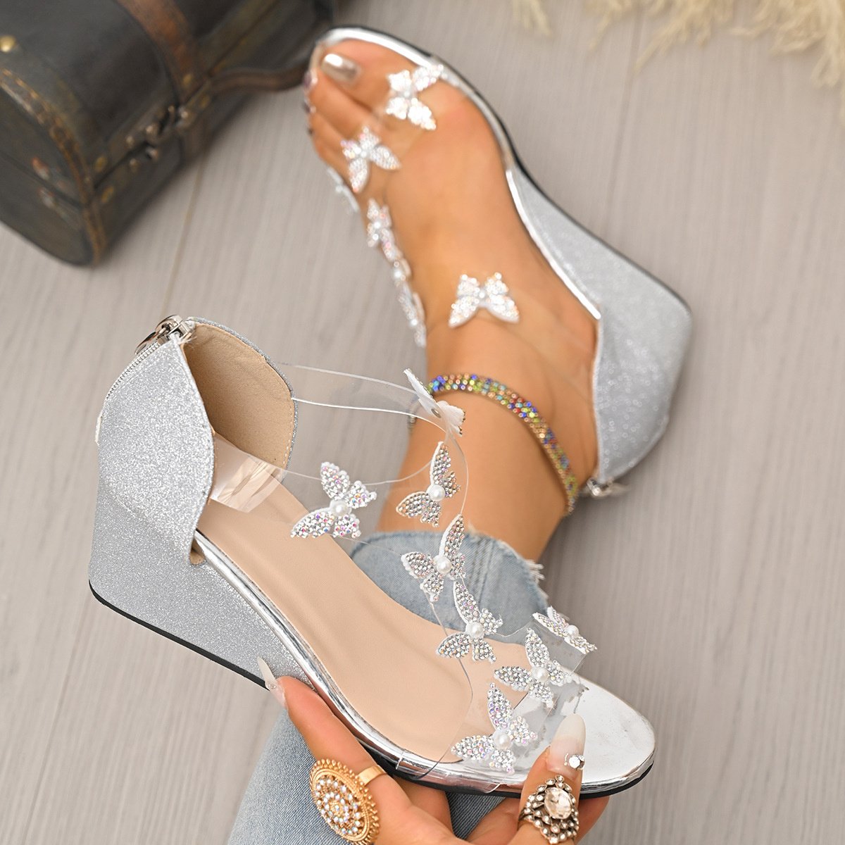 Butterfly Open Toe Wedge Sandals