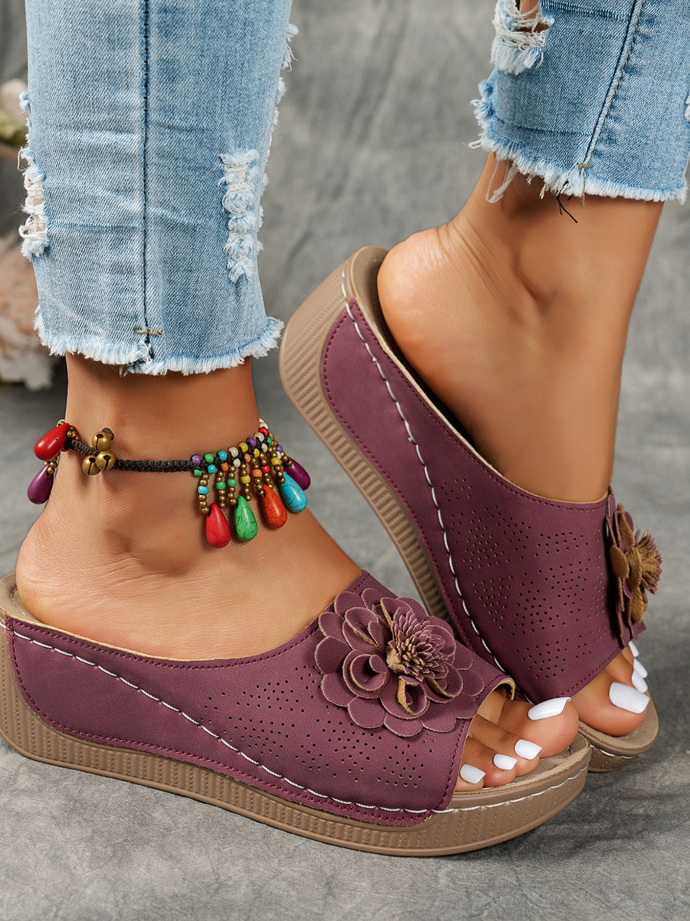 Flower Peep Toe Wedge Sandals