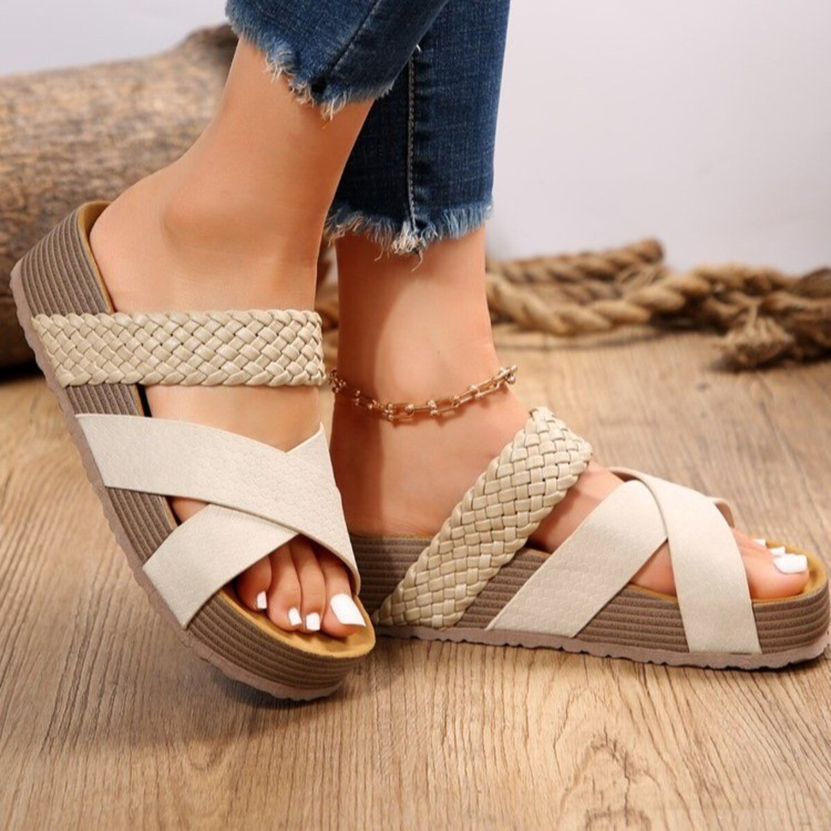 Braided Strap Platform Sandals