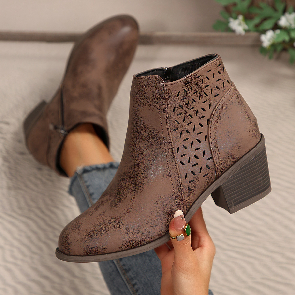 Point Toe Block Heels Boots