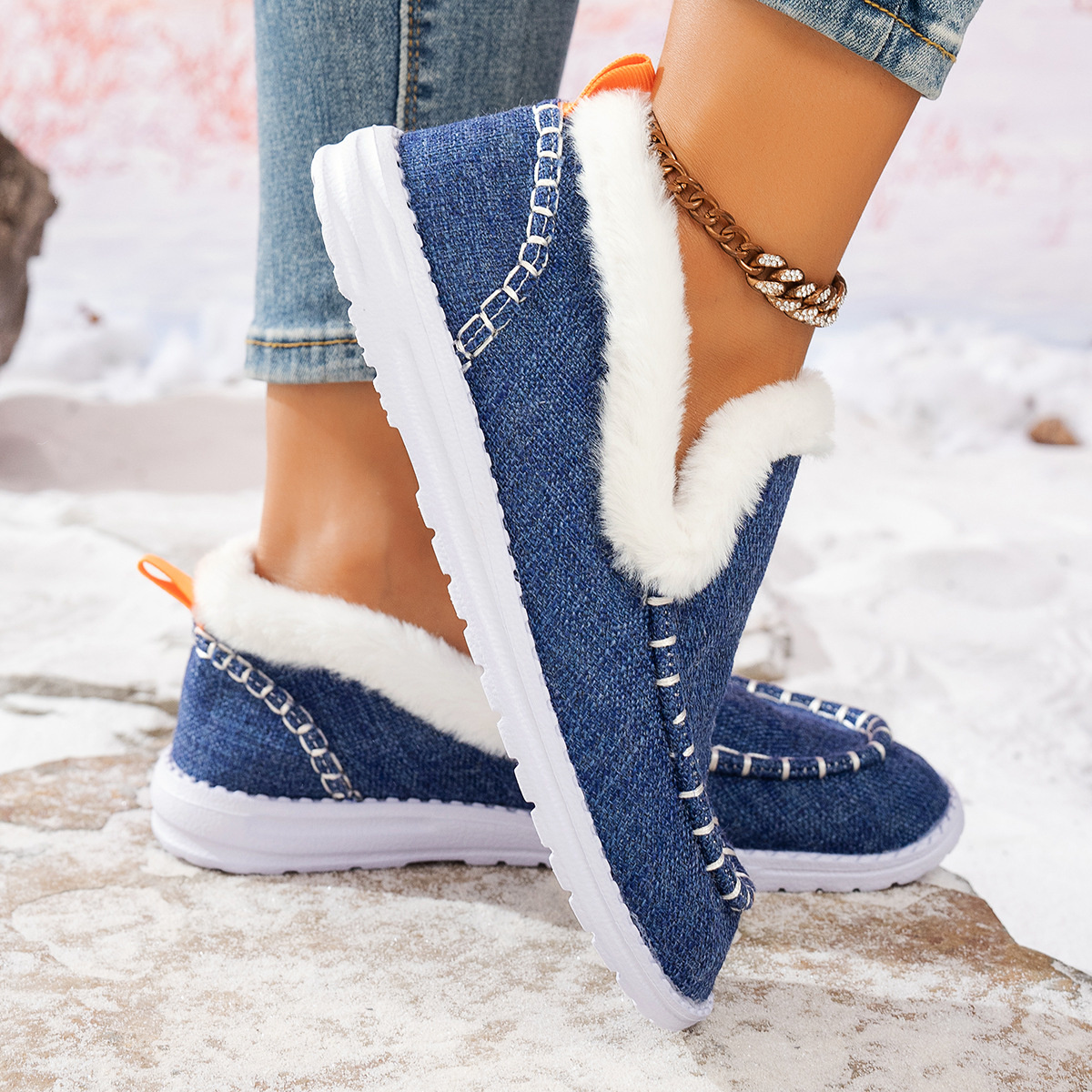 Faux Fur Lined Round Toe Shoes