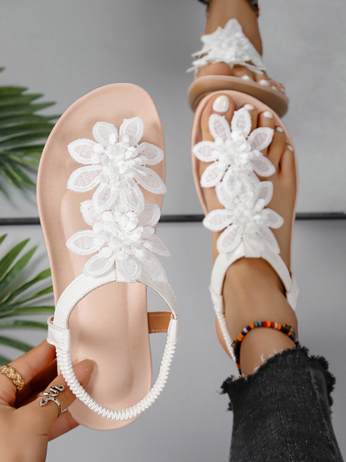 Flower Open Toe Flats Sandals