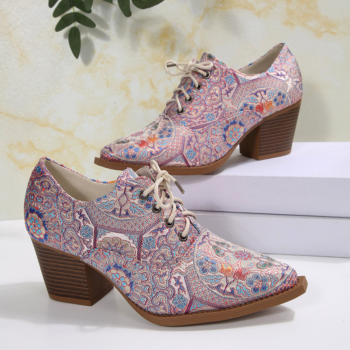 Point Toe Block Heels Ankle Boots