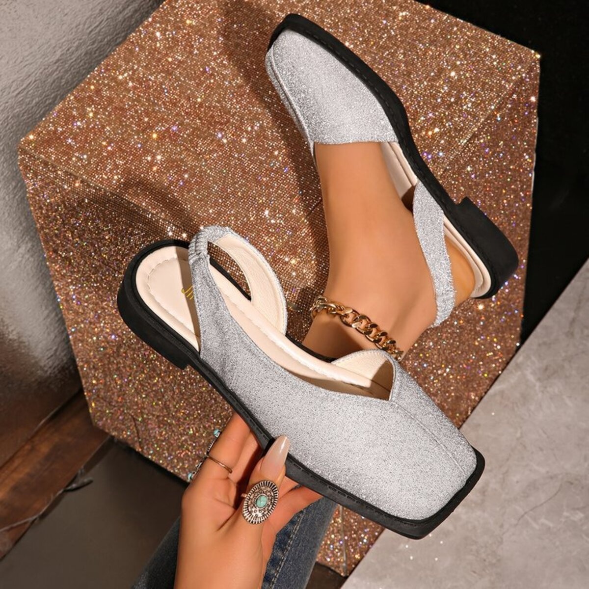 Square Toe Flats Sandals