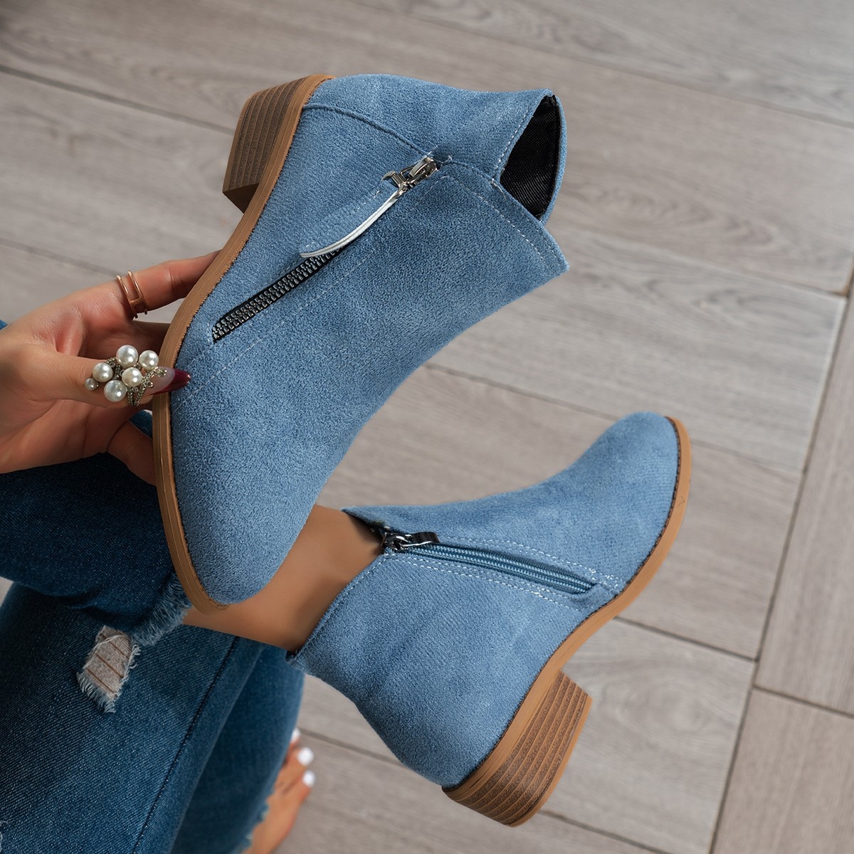 Side Zip Ankle Boots with Block Heel