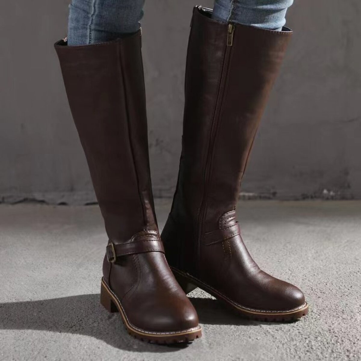 Round Toe Block Heels Boots