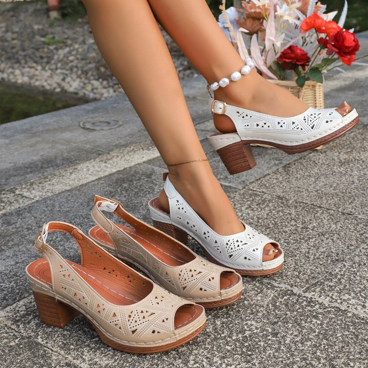 Open Toe Block Heels Sandals