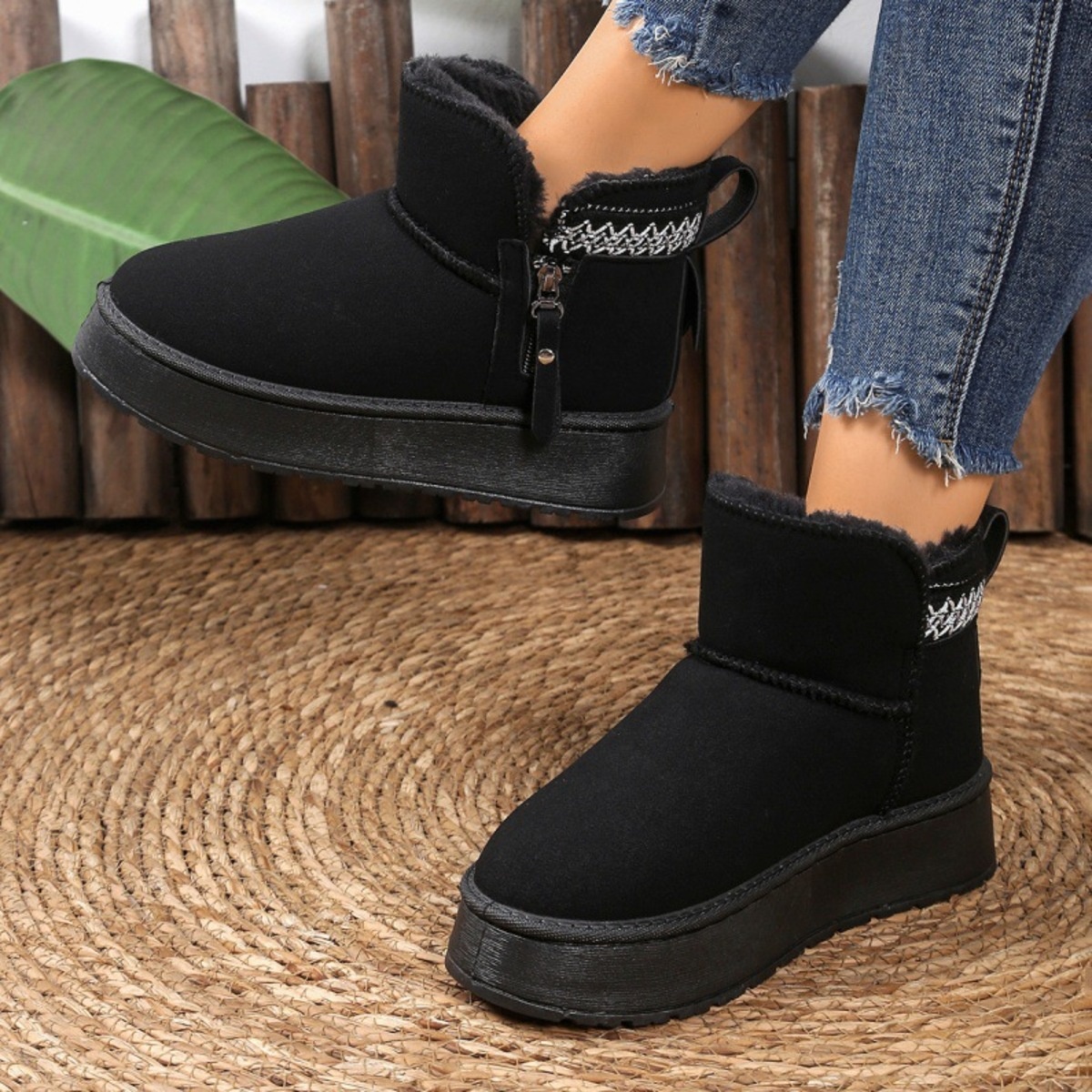 Suede Ankle Boots with Decorative Strap