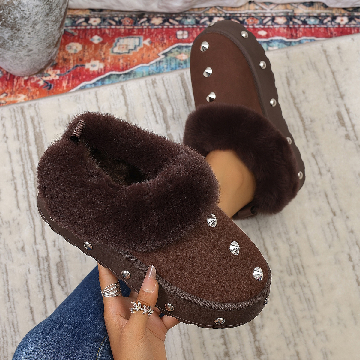 Studded Platform Faux Fur Lined Winter Boots