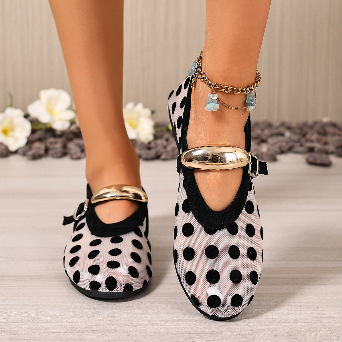 Polka Dot Mesh Slip-Ons