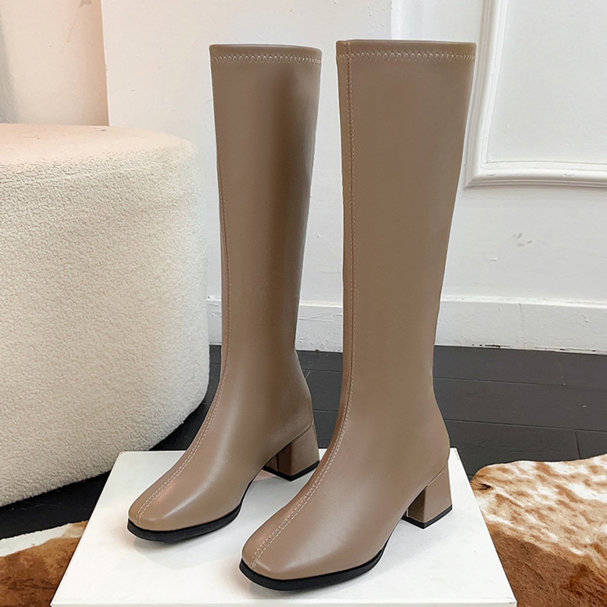 Square Toe Block Heels Boots