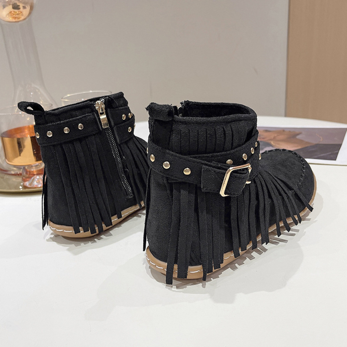 Fringe Round Toe Flats Boots