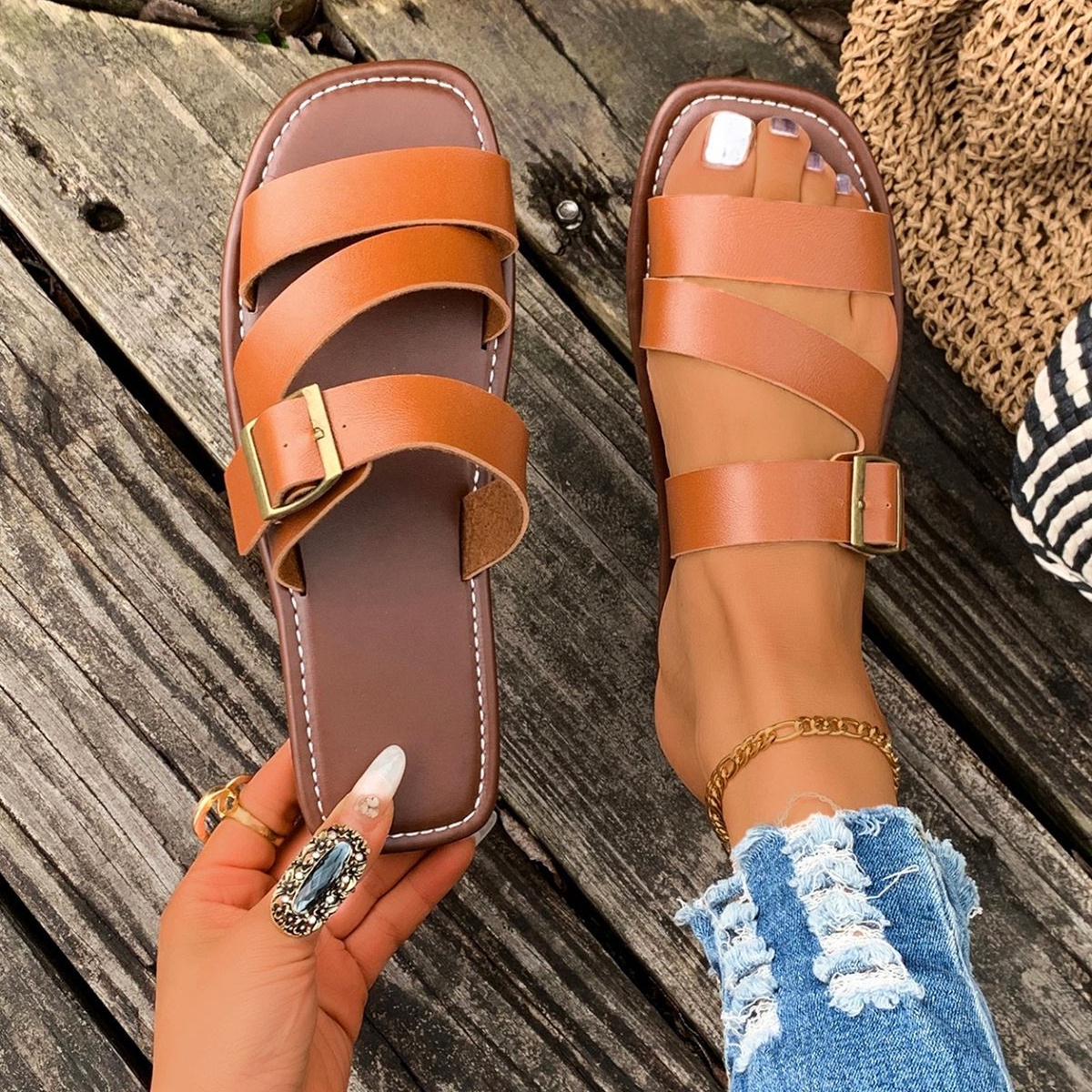 Open Toe Buckle Sandals
