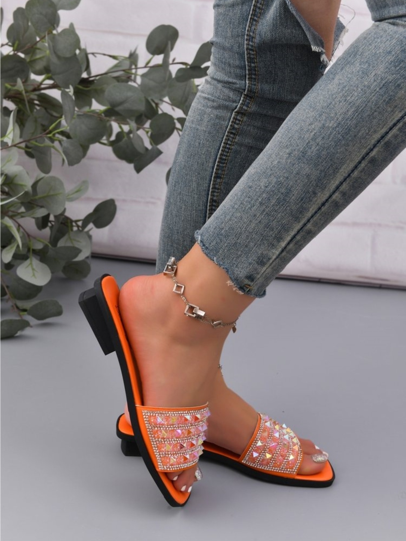 Studded Open Toe Flat Sandals