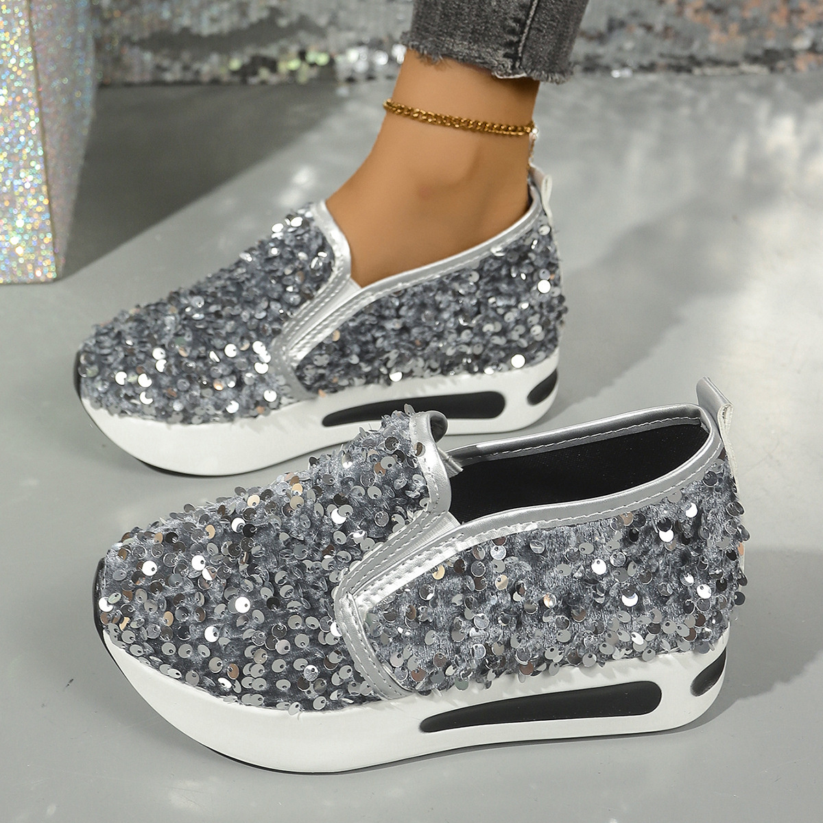 Sequin Round Toe Slip-Ons