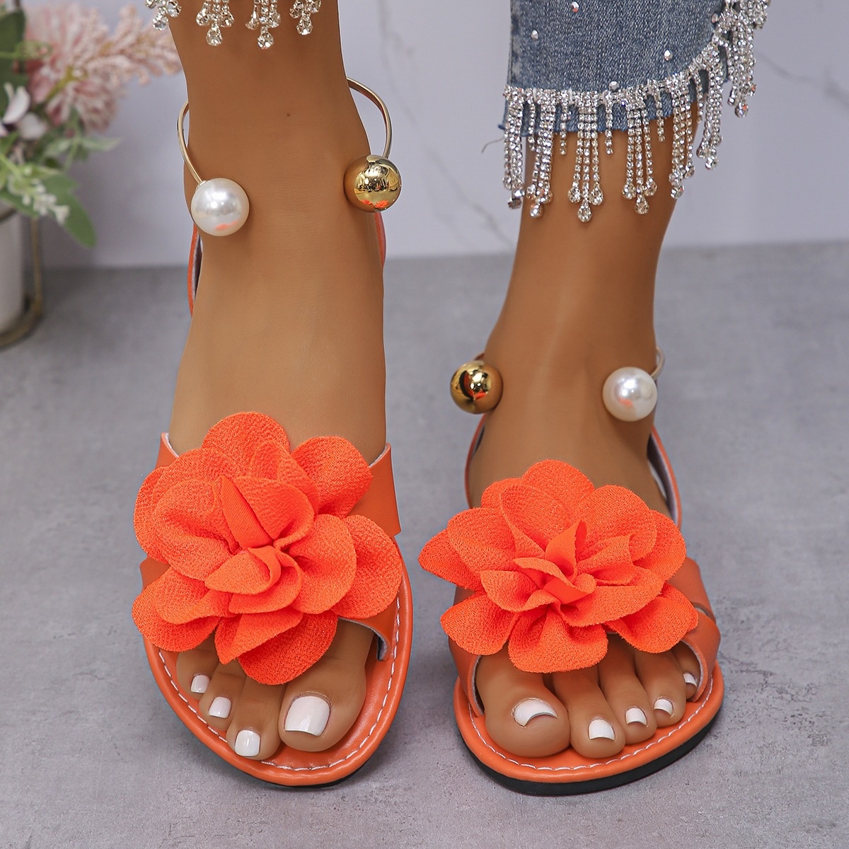 Flower Open Toe Flats Sandals