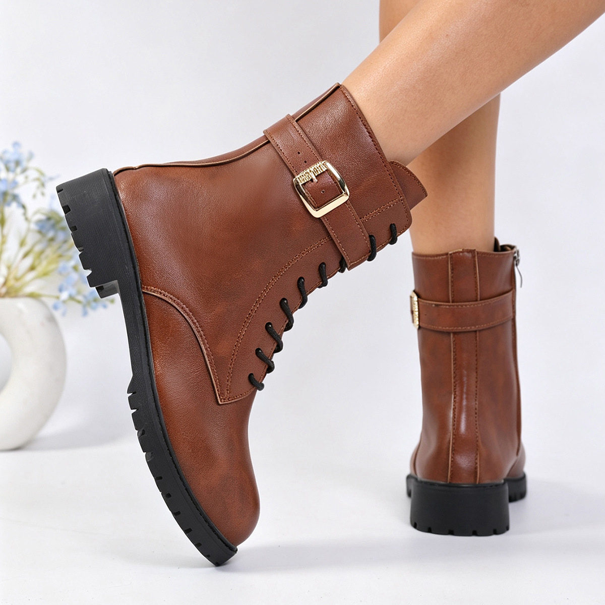 Round Toe Lace Up Boots