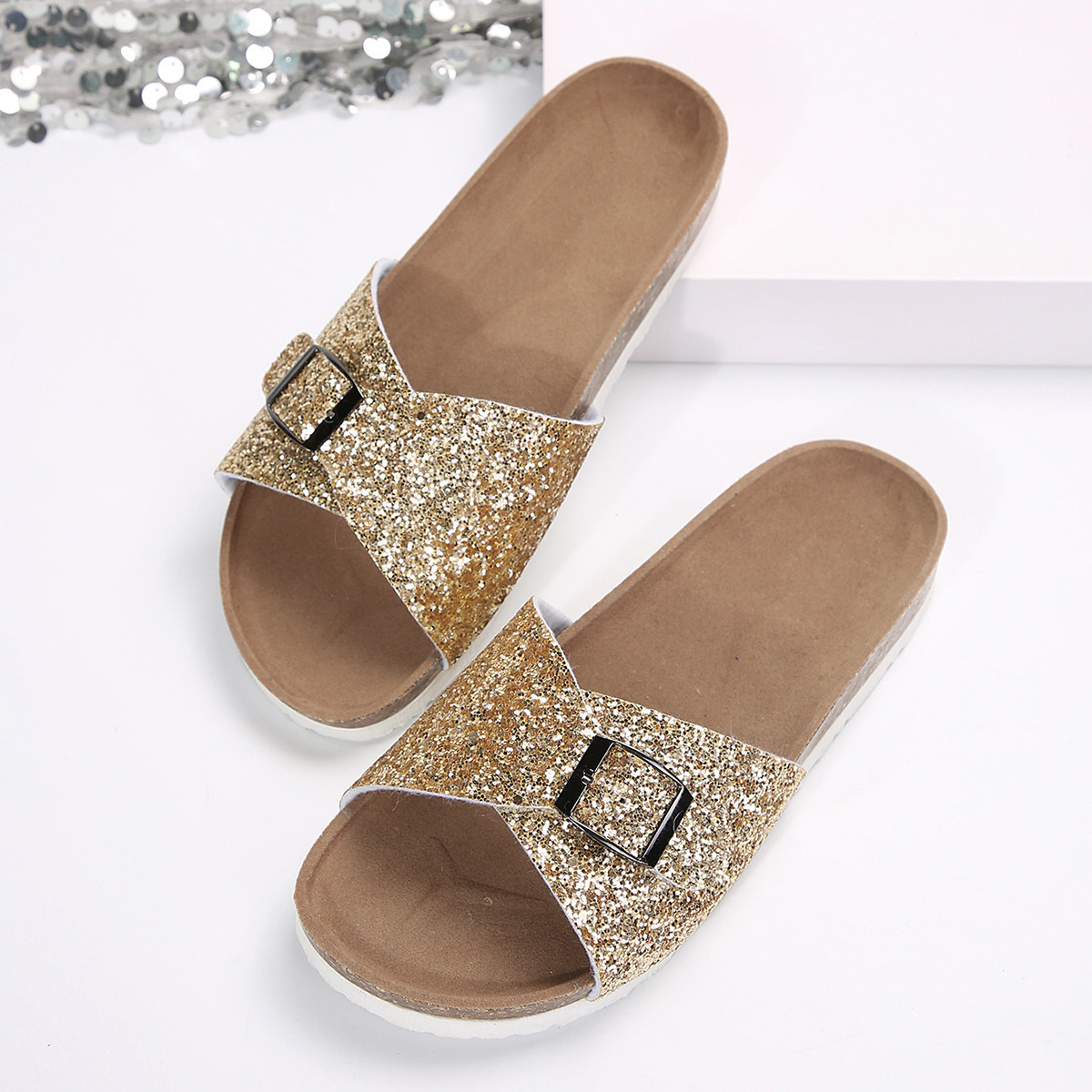 Glitter Buckle Strap Sandals