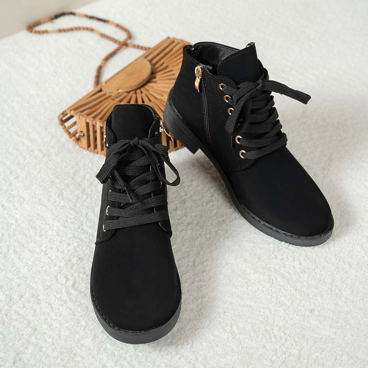 Lace-Up Ankle Boots with Heart Charm Detail