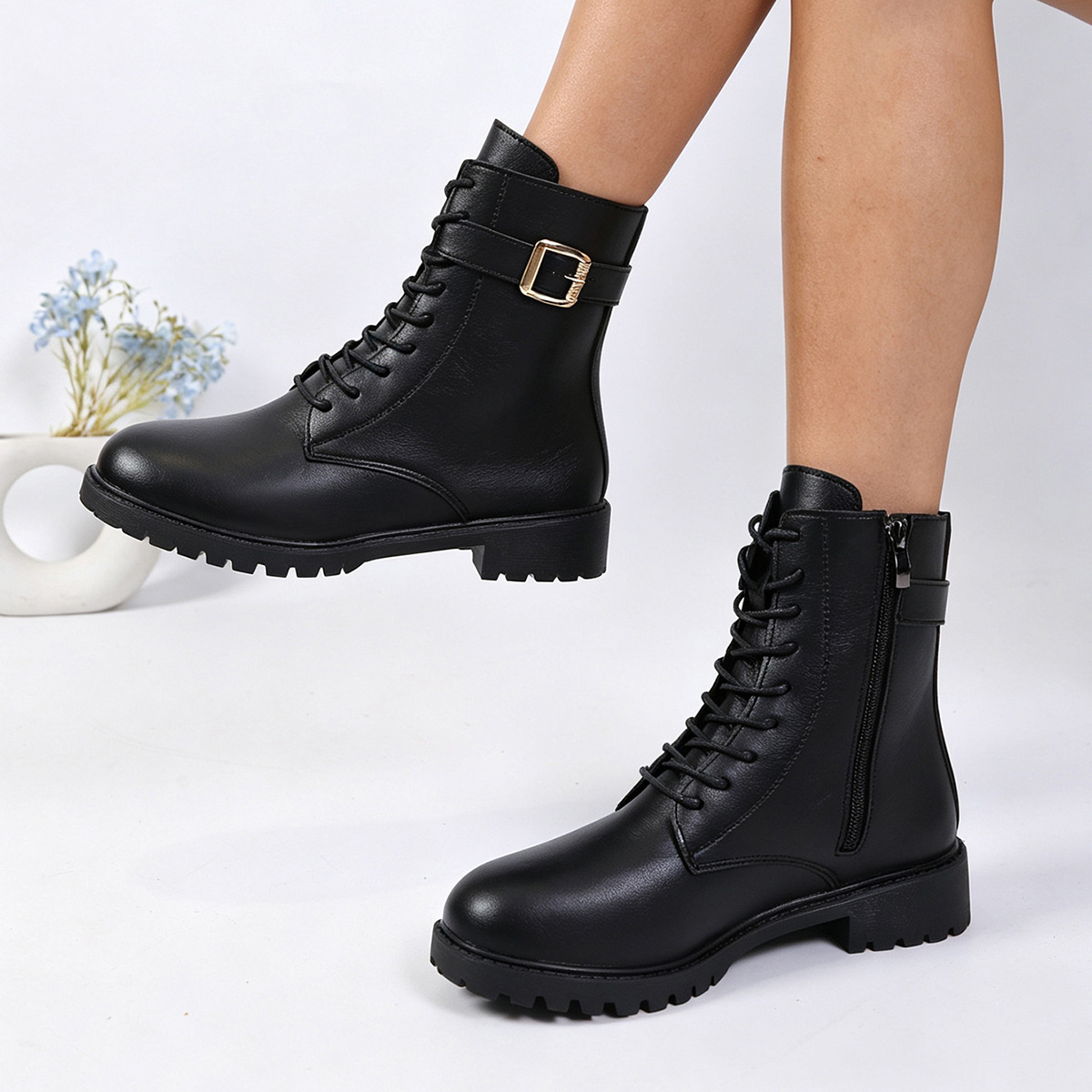Round Toe Lace Up Boots