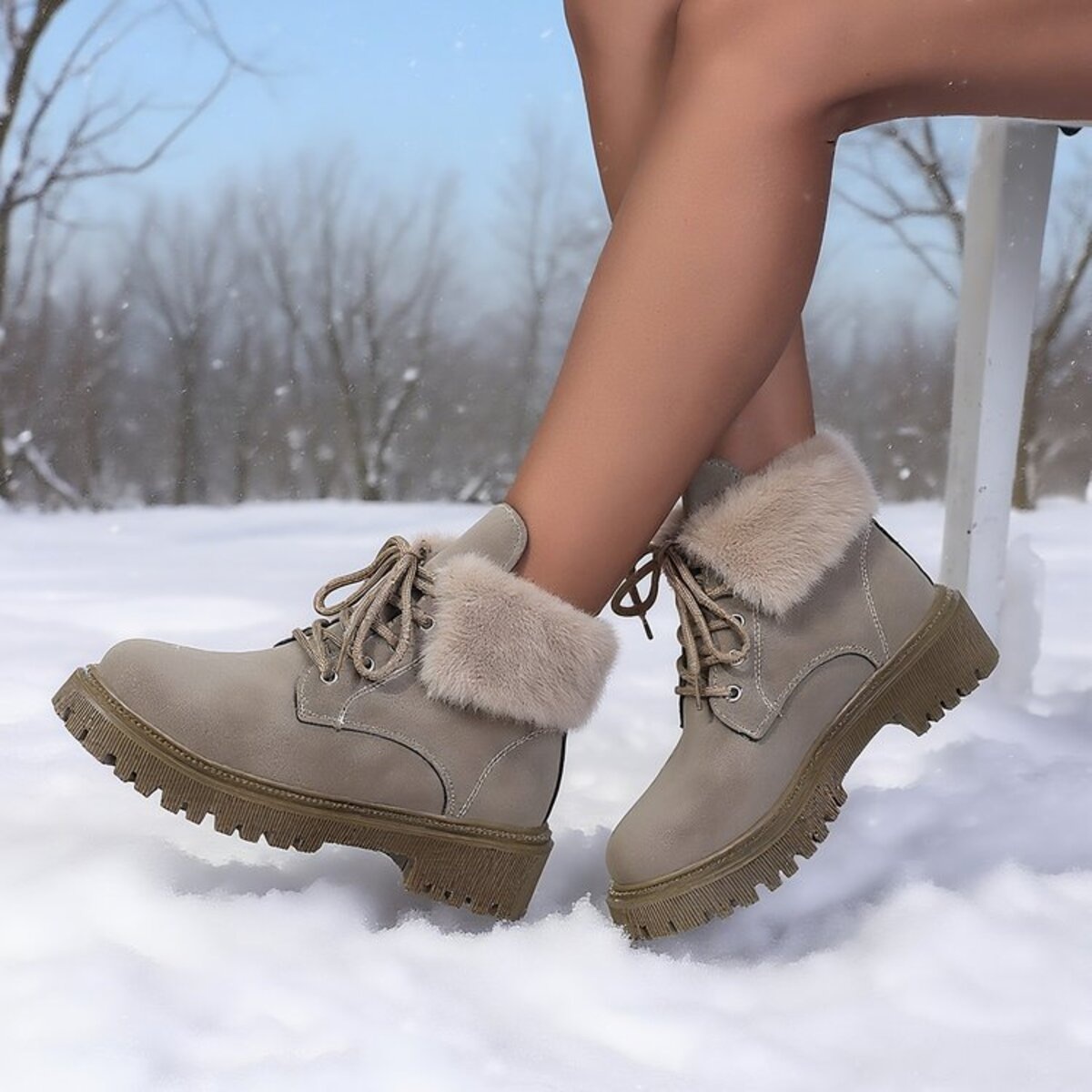 Lace Up Round Toe Block Heels Boots