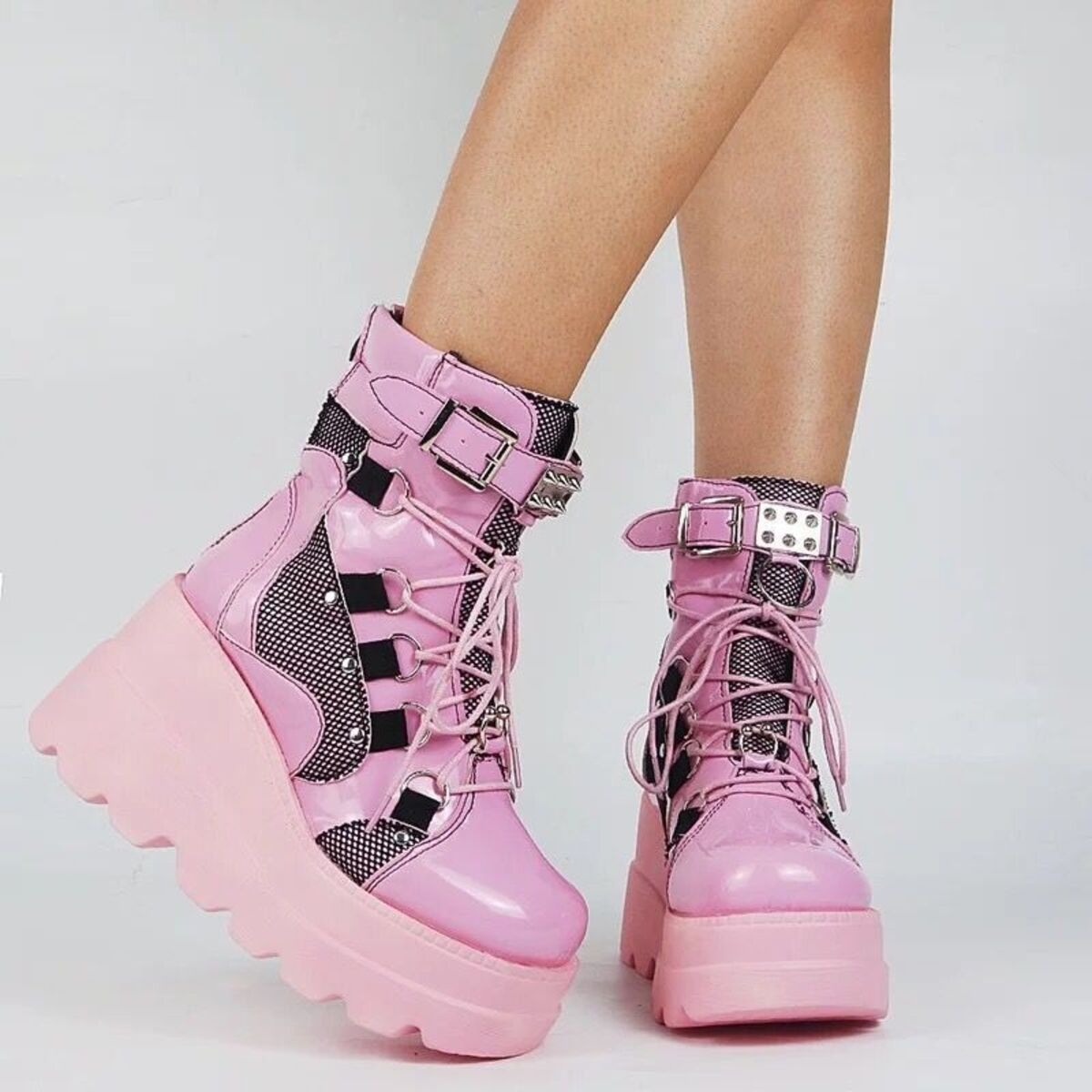 Lace Up Platform Wedge Boots