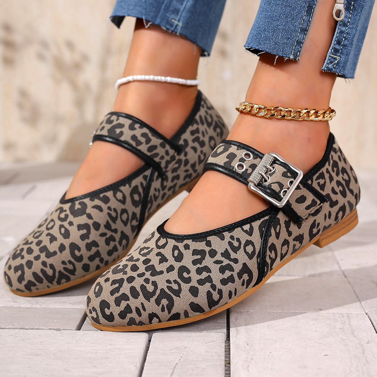 Leopard Print Mary Jane Loafers