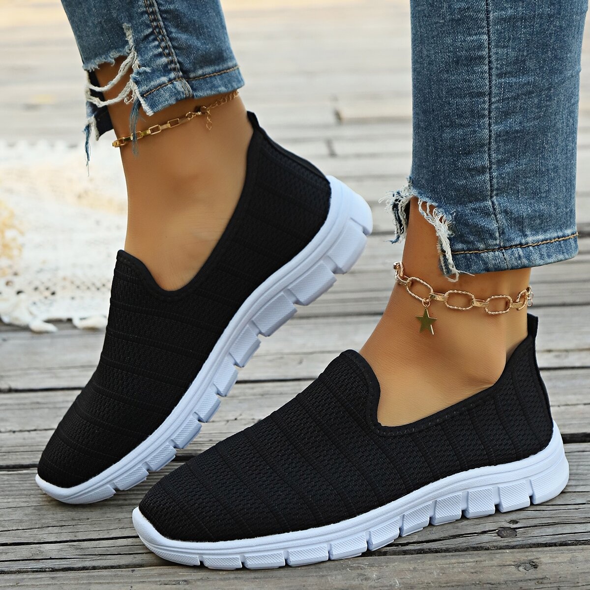 Round Toe Mesh Slip-Ons