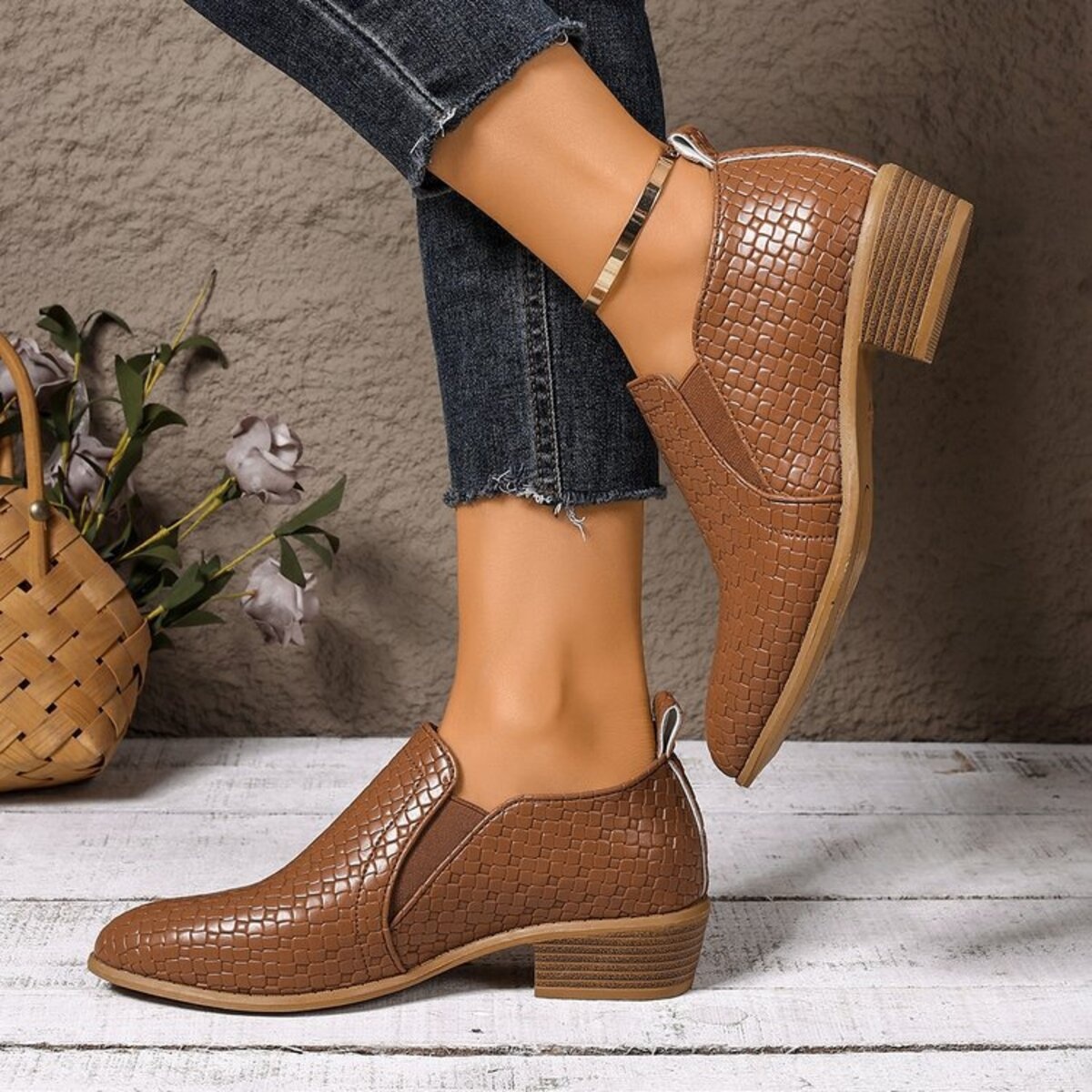 Point Toe Block Heels Ankle Boots