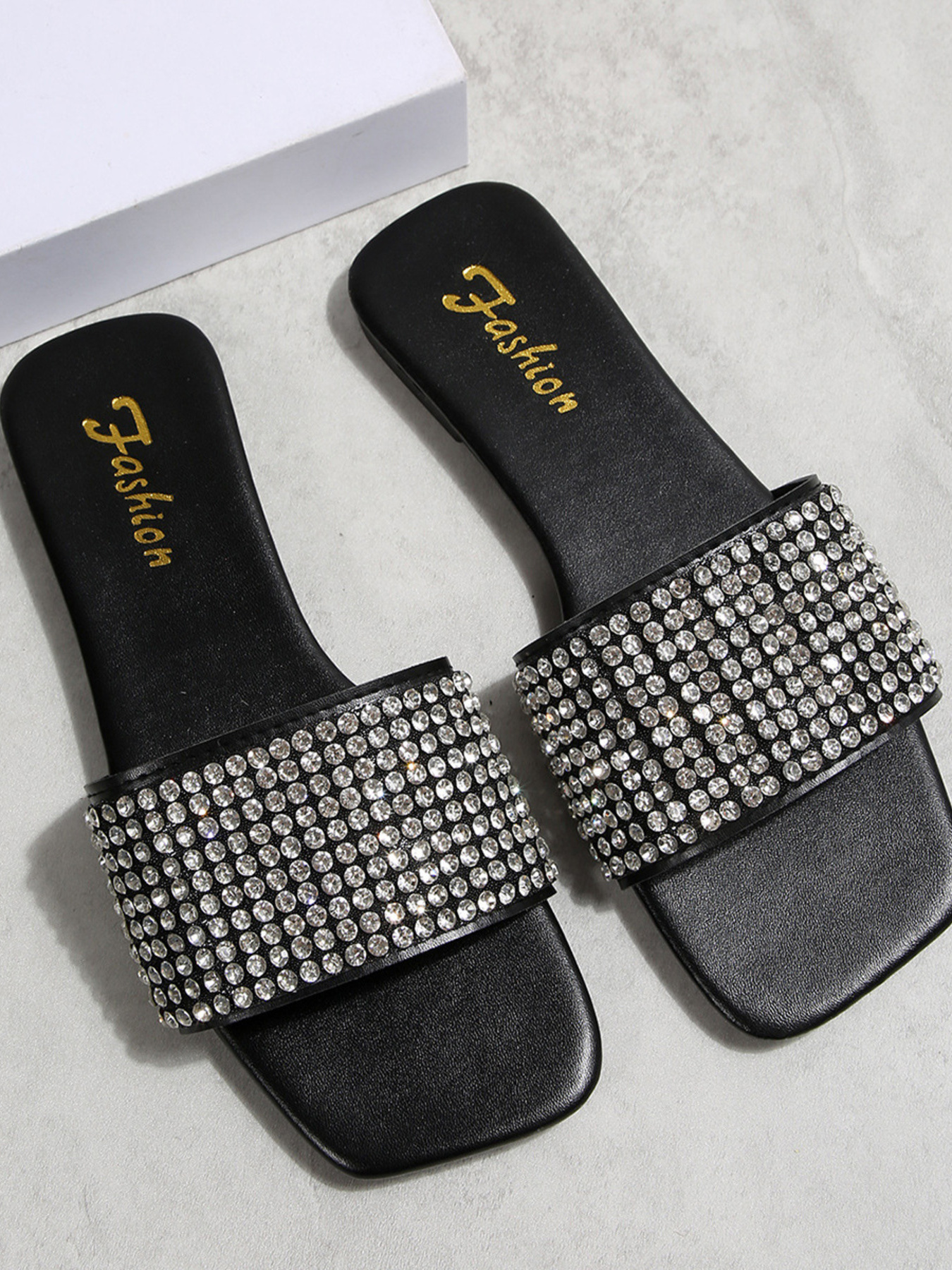 Rhinestone Open Toe Flats Sandals