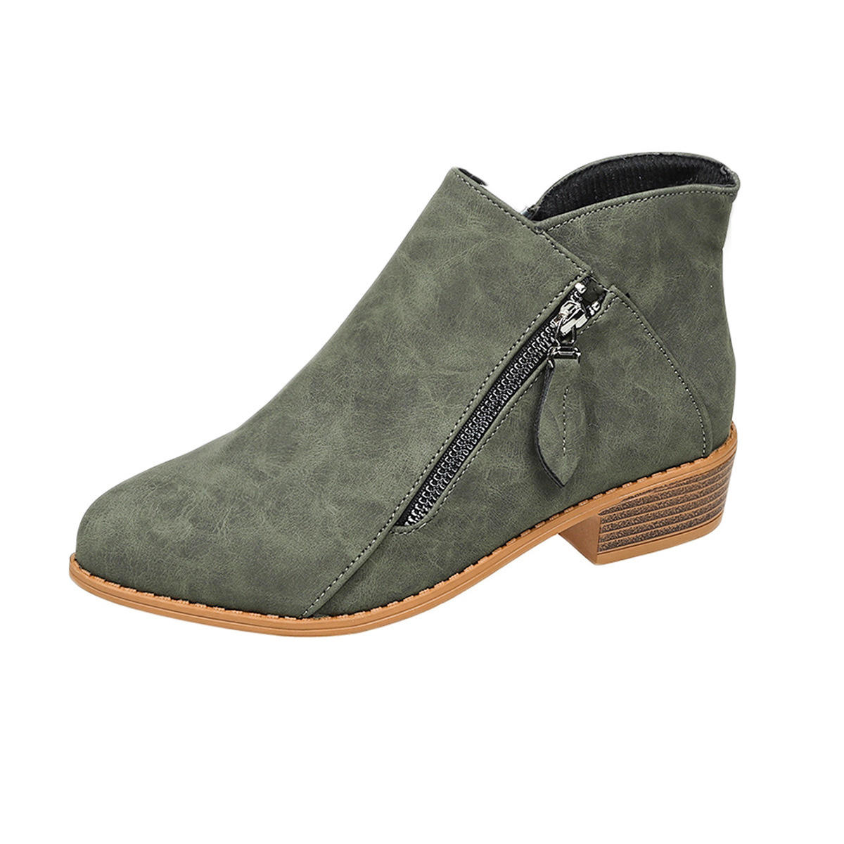Size Zipper Block Heels Boots