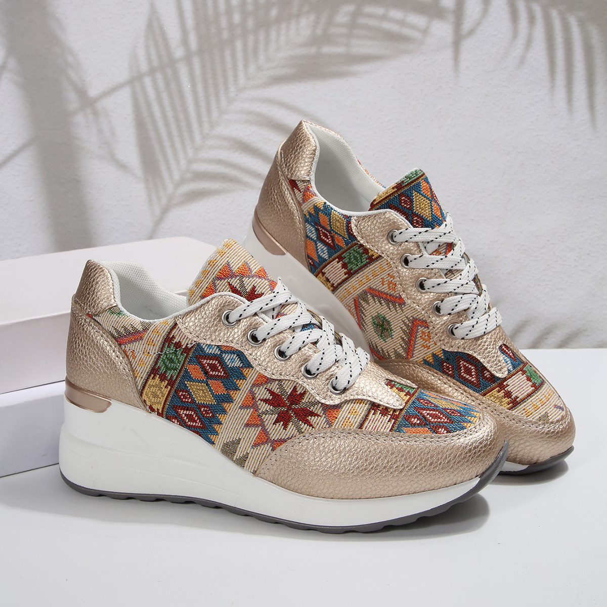 Geometric Lace Up Wedge Sneakers