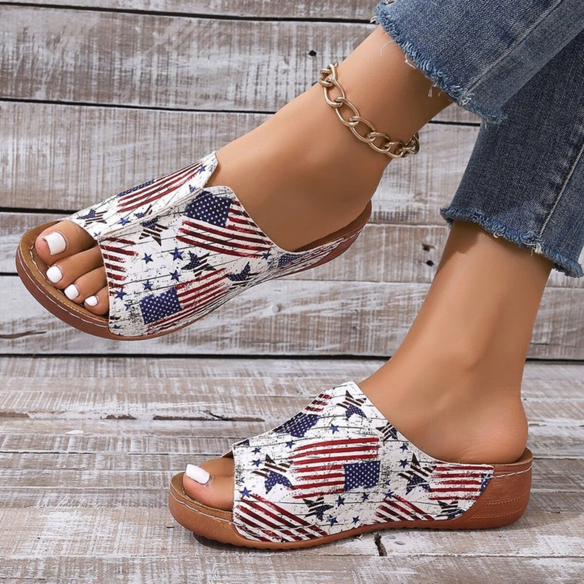 American Flag Wedge Sandals