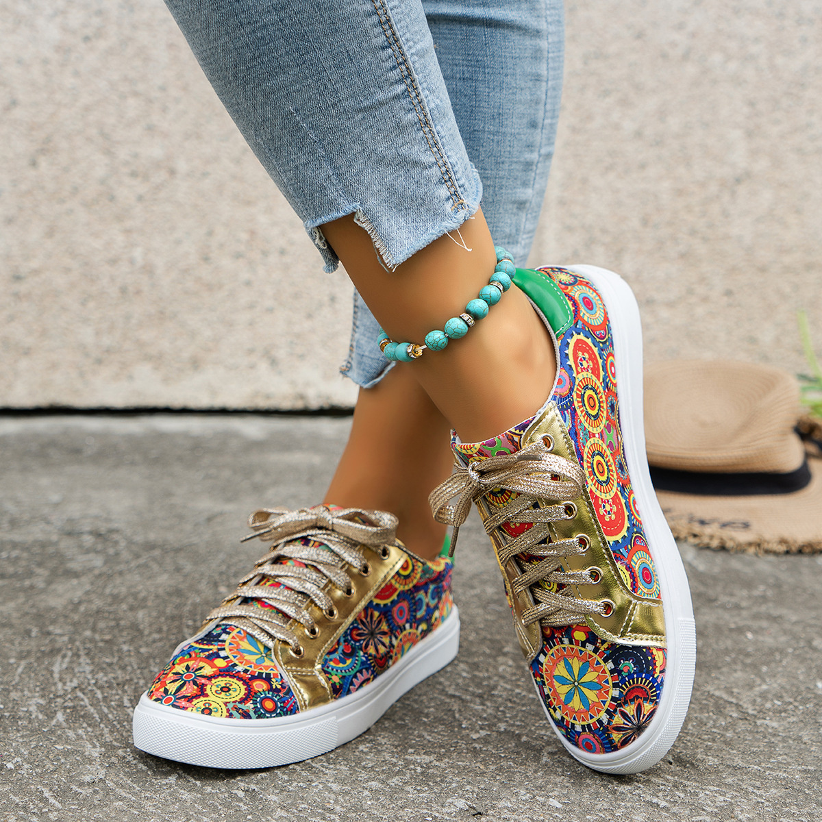 Printed Round Toe Sneakers