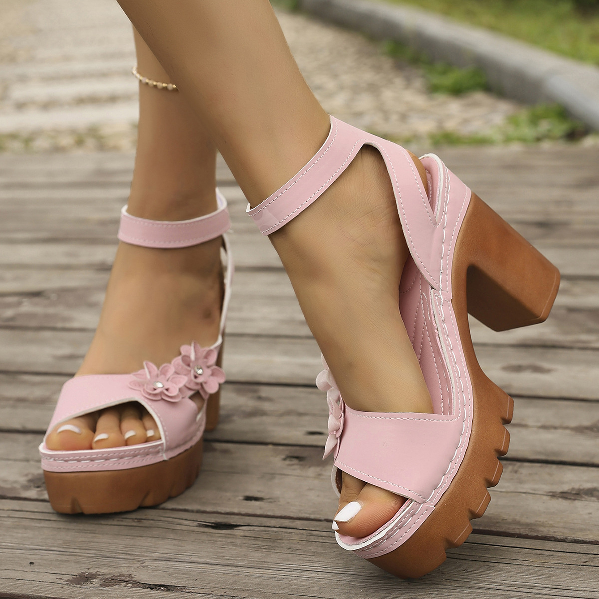 Open Toe Block Heels Sandals