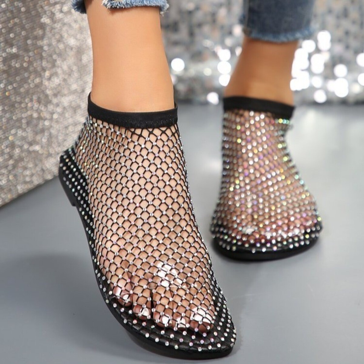 Rhinestone Round Toe Sandals